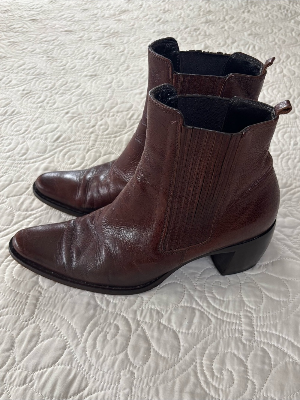 Joan & David Dark Brown Leather Chelsea Booties Hand Made in Italy